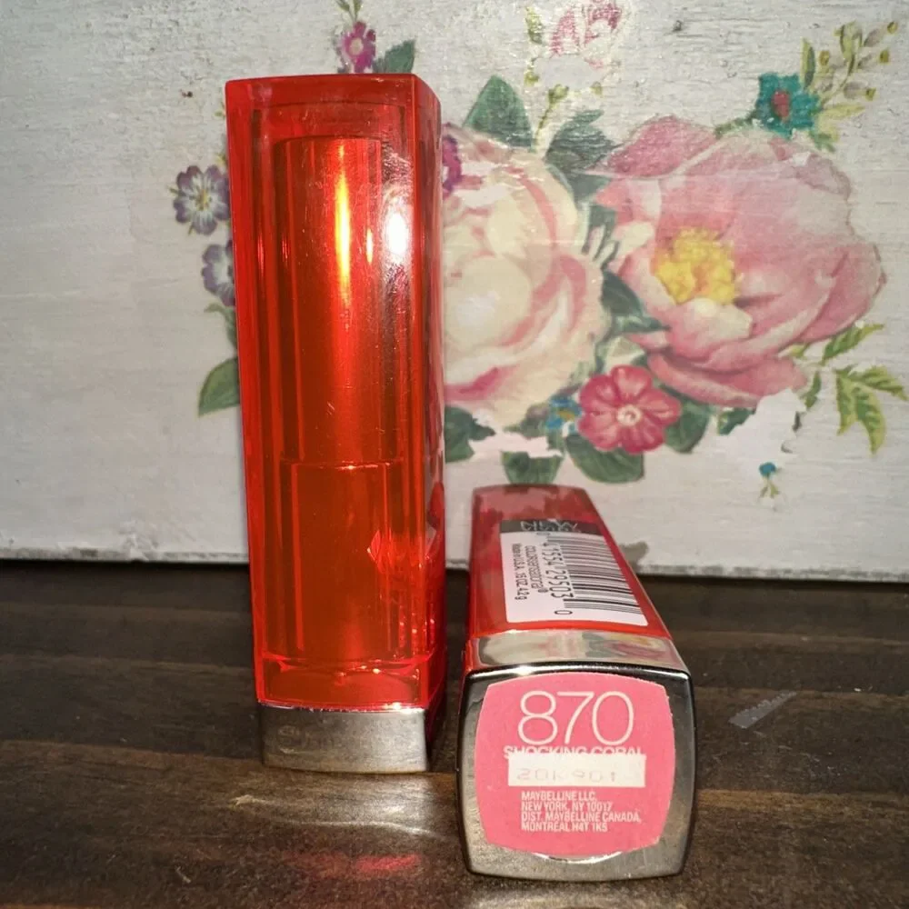 2x Maybelline Colorsensational Vivids Lipstick 870 SHOCKING CORAL, orange cap